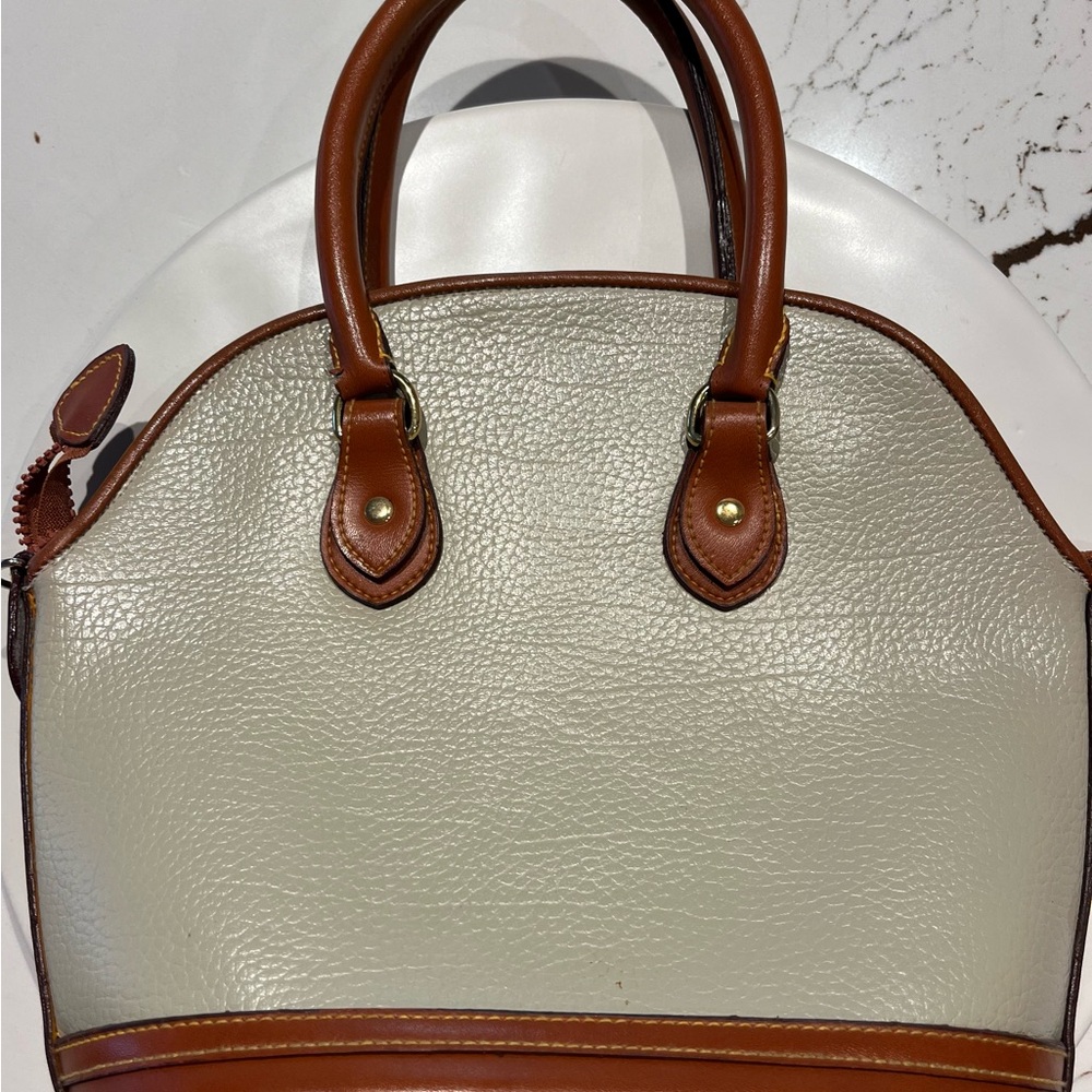 Dooney & Bourke Cream Satchel with Brown Trim - Picture 4 of 7